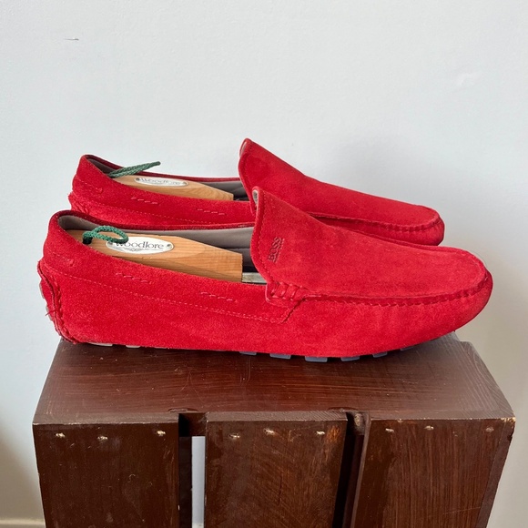 Rare Hugo Boss red classic leather driving loafers main image 4